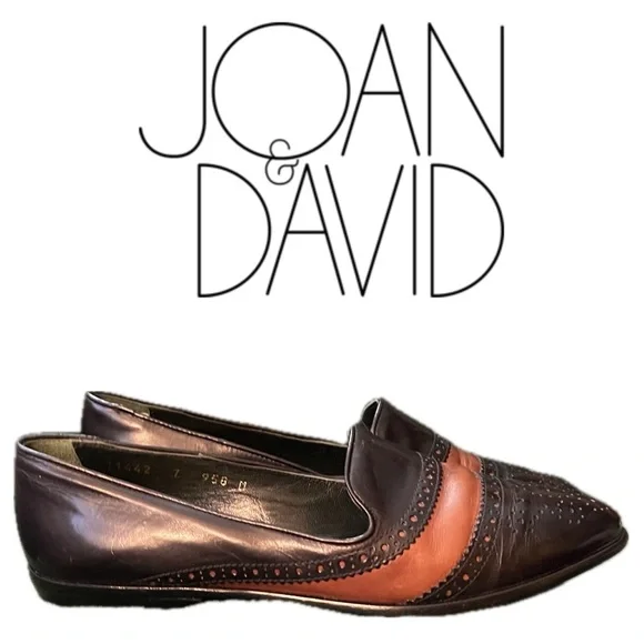 Handmade Italian Vintage 90s Joan & David 2-Tone Oxford Leather Loafers Narrow 7 - Picture 4 of 10